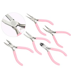 Pliers Set for Manual Work, Mini Pliers in Pink Metal 4-in Kit Cutter Craft Jewelry Craft Tool Including Wire Cutter Needle Nose Plier Long Nose Pliers Side Cutter