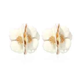 QIAOLEHUI Alloy Flower Ball Earrings Flower Floral Statement Stud Earrings Jewelry Gift for Women (White)