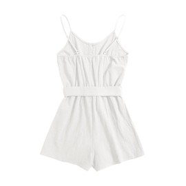 GAMISOTE Girls Romper Strappy Sleeveless Button Tie Front Jumpsuit With Pockets White