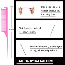 3 Pieces Hair Styling Comb Set Teasing Hair Brush Rat Tail Comb Edge Brush for Edge&Back Brushing, Combing, Slicking Hair for Women (pink)