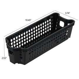 Drephia 12 Pack Plastic Slim Storage Basket, 10.43" x 3.74" x 2.55" Small Stackable Plastic Storage Baskets, Black