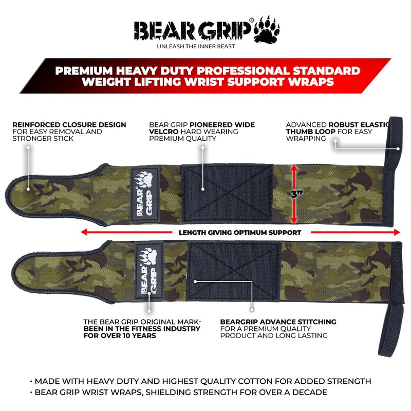 BEAR GRIP - Weight lifting wrist support wraps (Sold in