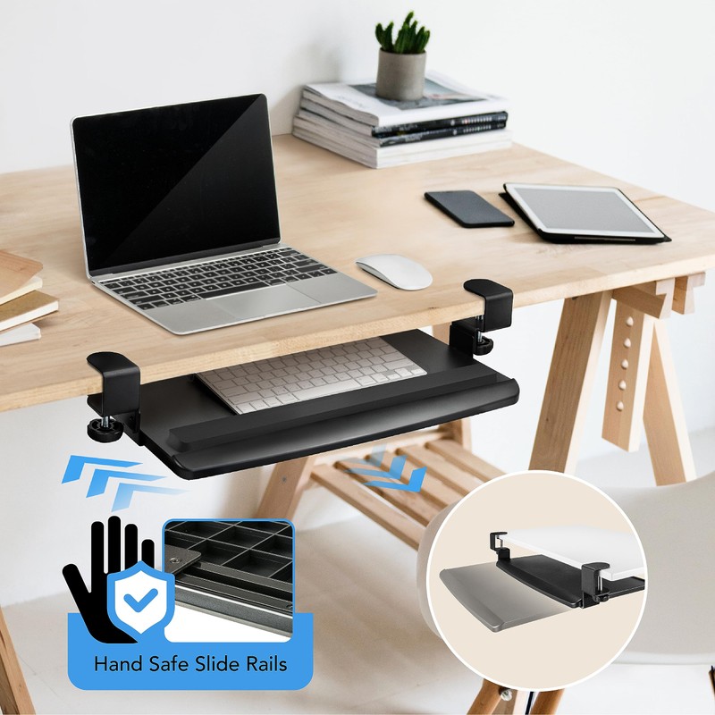 EHO Clamp-On Retractable Adjustable Keyboard Tray, Under Desk Ergonomic Keyboard