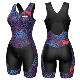 Wixen Race Back Suit Triathlon Suit Women One Piece Tri Suit Race Suit Sleeveless Swim Bike Run Tri Suit Women purple_leopard_s