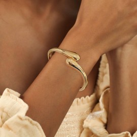 SIXDUTON Bracelet Bangle Gold Women's 14K Gold-Plated Teardrop Cuff Bracelets Women Couple Bangle Jewellery Gift for Women Girlfriend Mum, One size, Metal, No Gemstone