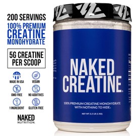 NAKED Pure Micronized Creatine Monohydrate – 200 Servings, 1,000g Bulk – Vegan, Non-GMO, Gluten & Soy Free - Muscle Building, Strength Training, Gym & Fitness Supplement