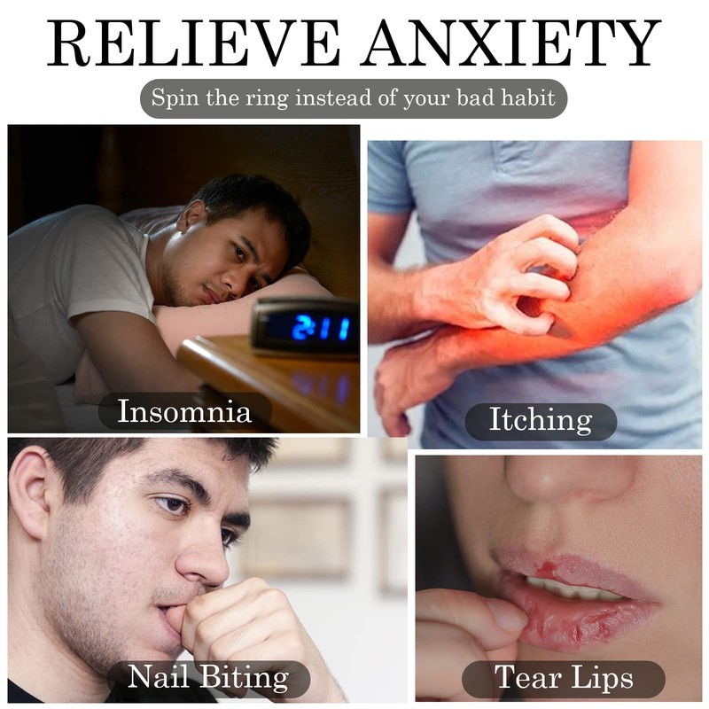 4Pcs Mens Rings Set Anxiety Spinner Chain Rotation Fidget Band