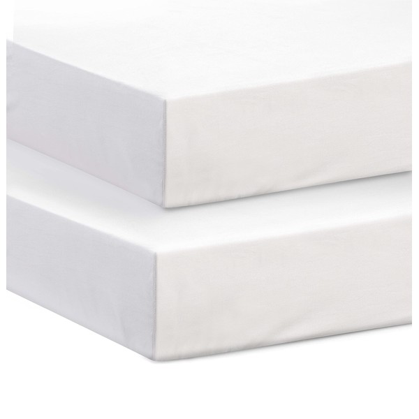 Hajran Linen – 100% Egyptian Cotton Cot Bed Fitted Sheets | 220 Thread Count Cot Mattress Fitted Sheets | Pack of 2 Super Soft & Durable Fitted Sheets (White, 60 x 120 cm)