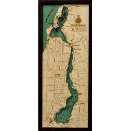 Lake Leelanau, Michigan 3-D Nautical Wood Chart, 13.5" x 31"