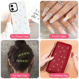 HINZIC 90Pcs Gold Bow Nail Charm 3 Styles Butterfly Nail Bows Glitter Rhinestones Acrylic Pearls Kawaii Valentines Wedding Prom Decoration for Women Scrapbook Envelope Cards Making