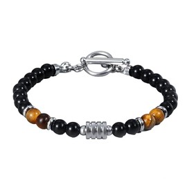 TreasureBay Mens Handmade Natural Gemstone Bracelet | Tiger's Eye, Black Onyx Gemstone Beaded Bracelet for Men Women (Brown Tiger Eye)