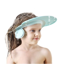 Gorro de baño para bebés, con visera para evitar que el agua entre en los ojos y las orejas, ajustable, para la tina, la cabeza, el enjuague, la protección de los niños y los niños, Azul