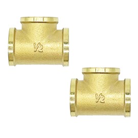 1/2 Brass Tee 3 Way Pipe Fitting NPT 1/2" x 1/2" x 1/2" Female Pipe Fittings Cast T Connector(2 PCS)
