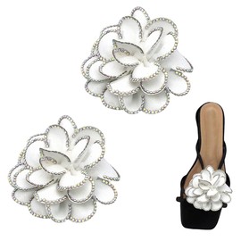 Flower Shoe Clips for Heels 3D Rhinestone Flower Heels Accessories Detachable Shoe Charms for Women Wedding Party 2 Pcs White