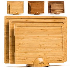 SMIRLY Wood Cutting Board Set - Small, Medium & Large Bamboo Chopping Boards with Holder, Kitchen Wooden Cutting Board Set ,Wooden Cutting Board Set - Color: Bamboo Brown, Size: 3 Pack with Holder