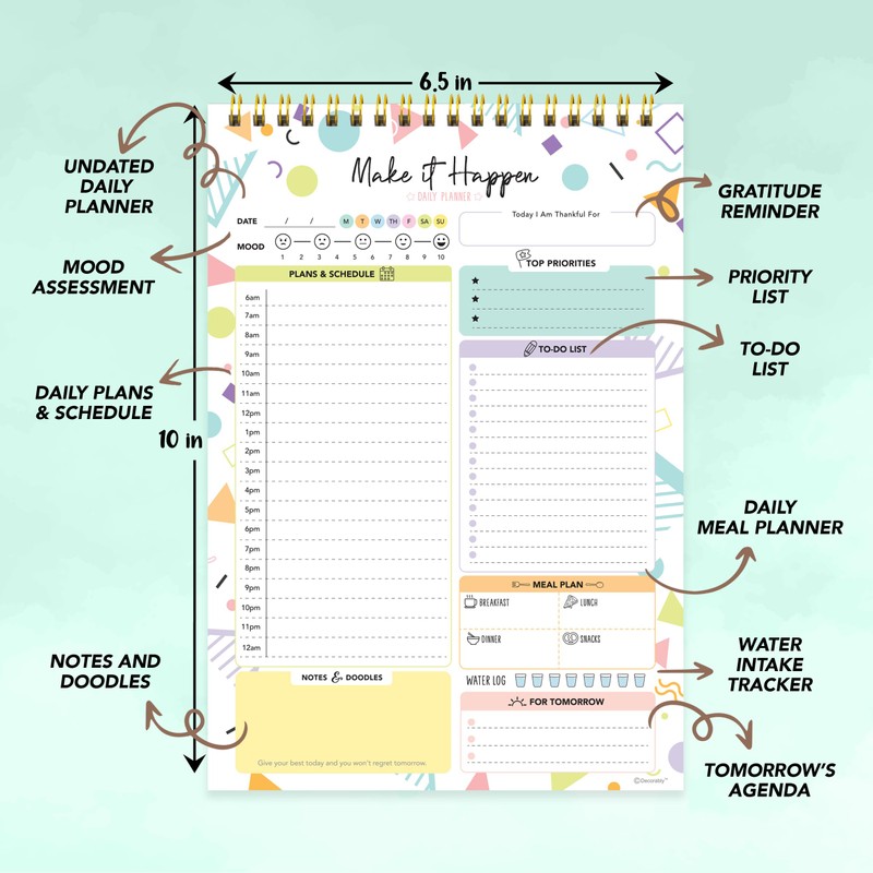 Decorably Daily Planner Pad Detailed - 52 Easy Sheets Daily
