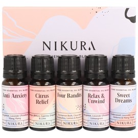 Nikura Blends Best Sellers Essential Oils Gift Set | Diffusers for Home, Sleep, Aromatherapy, Candles | 5 x 10ml | Anti-Anxiety, Citrus Relief, Four Bandits, Relax & Unwind, Sweet Dreams | UK Made