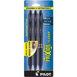 PILOT FriXion Clicker Erasable, Refillable & Retractable Gel Ink Pens, Fine Point, Navy Blue Ink, 3-Pack (31468)