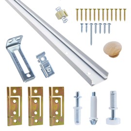 LANMIERT Bifold Door Hardware with Track, 30-Inch Bi-fold Closet Door Track Kit, Uninterrupted Steel Track, Quiet Operation, Included Track, Hinge, All Pin, Door Stop, Bottom Bracket, Knobs and Screws