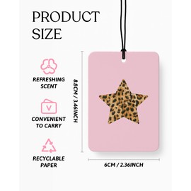 FGFK Trendy Leopard Lucky 8 Ball Car Air Freshener 4 Pcs, Preppy Pink Cheetah Print Star Hanging Air Freshener for Cars Closet Drawer Books, Girly Car Accessories Mirror Decor for Women