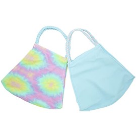 Pom Mask 2 Pack - TS Tie Dye (1 TS Tie Dye with Light Blue braid, 1 Solid Light Blue with Light Blue/Pale Pink Braid)