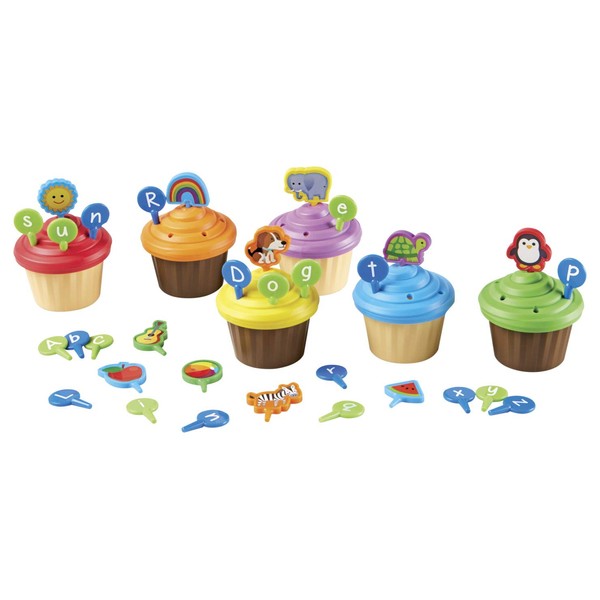 Learning Resources ABC Cupcake Party Toppers, Develops Language Skills, Early Alphabet Learning, Pretend Play Food, Vocabulary Toy, 64 pieces, Ages 3+