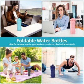 Silicone Collapsible Water Bottles,Lightweight Reusable Leakproof For Traveling Camping Hiking Cycling Sports Outdoor,Foldable Portable Travel Water Bottle 600ML Dark Grey And Dark Blue 2Pack.