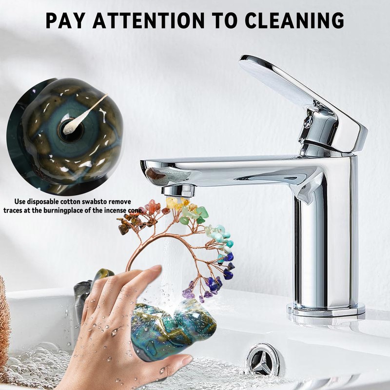 ZONSUSE Ceramic Lake Waterfall Incense Burner, 7 Chakra Crystal Tree