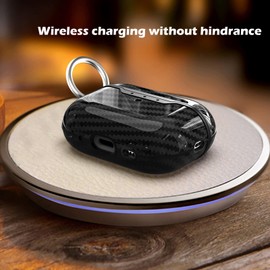 AKABEILA Hülle für AirPods Pro 2 2022 Case Cover mit Karabiner TPU Schutzhülle Kohlefaser Textur Stoßfest Robuste Hülle Ladehülle Front LED Sichtbar