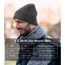 Oversize XL XXL Waterproof Merino Wool Beanie for Men Women Big Head, Warm Fleece Lined Large Winter Hat, Plus Size Big Knit Skull Stocking Cap, Rainproof Windproof Cuffed Beanie for All Weather Grey