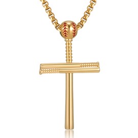 Cross Necklace for men by Pendant Baseball Bat Cross Necklace Sports Stainless Steel Baseball Athletes men boys gift,Gold 24inch