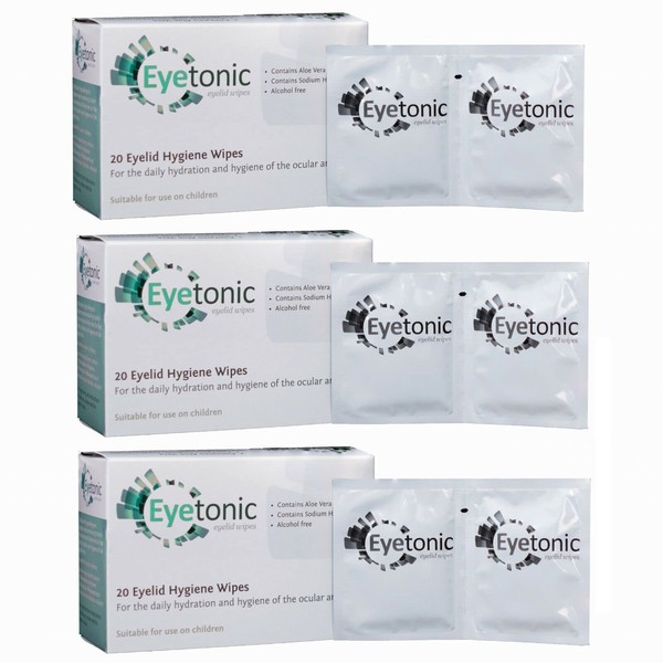 3 x Boxes Eyetonic Eyelid Wipes with Aloe Vera 20