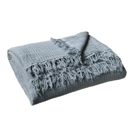 KyraHome 100% Organic Cotton 60"x80" Muslin Throw Blanket for Couch, Adult, Outdoor, Hand-Plant Dyed Pre-Washed Breathable Soft Cozy Lightweight Gauze Blanket, All Season (Aqua/Slate Blue)