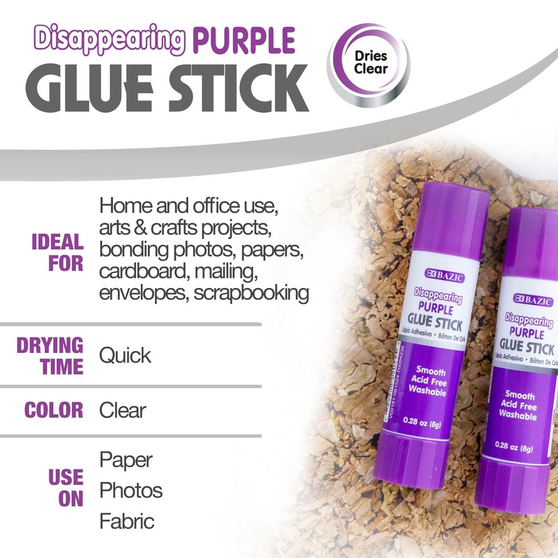 BAZIC Products Washable Disappearing Purple Glue Stick 8g / 0.28
