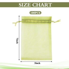 Green Gift Bags, 100 PCS Organza Bags(5x7 inch), Satin Jewelry Gift Bags with Drawstrings, Holiday Candy Goodie Treat Cookie Mesh Sachet Pouch Bags for Wedding Party Favors Supplies Bulk Stocking Sack