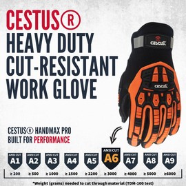 Cestus Handmax Pro, Heavy Duty Work Gloves, Level A6 Cut Resistant, Synthetic Leather Palm, Impact Gloves (2X-Large)