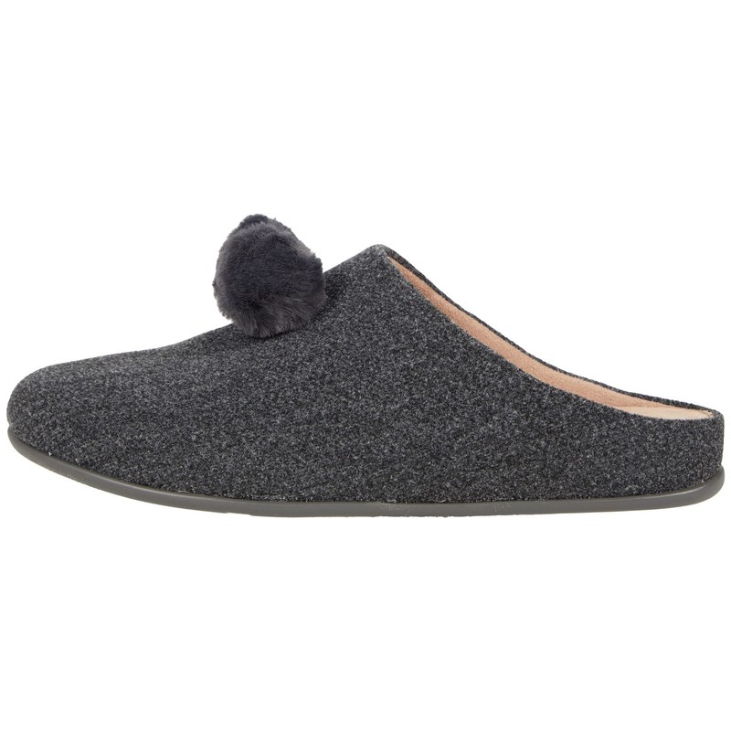 FitFlop Chrissie Pom-Pom Slippers Pewter Grey 7 M (B)
