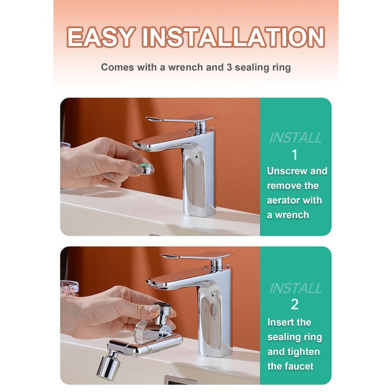 1080 Degree Rotating Multifunctional Extension Tap, Tap Attachment with Dual