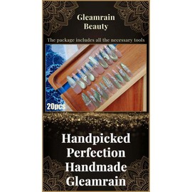 Gleamrain 3D Handmade Press on Nails Long Almond Handcrafted Nail Art with Designed Flower Fake Nail for Women and Girls /20 Piece Set