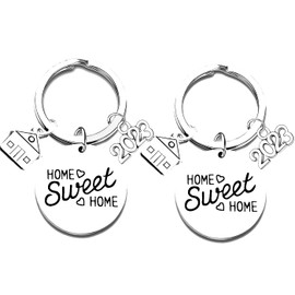 2PCs Couple 2023 New Home Gift Keychain Housewarming Gifts for New Homeowners Key Chain Home Sweet Home Gifts for Couple New House Moving Keyring Presents for Family Friends