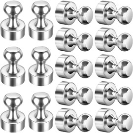 Strong Magnet, 16 Pack 12 x 16 mm Silver Neodymium Magnets Push Pins, Fridge Magnets, Whiteboard Magnets, Magnetic Thumb Tacks, Magnets for Fridge, Magnets for Whiteboard, Photo, Map, Office, DIY