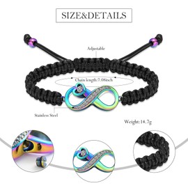 Infinity Urn Bracelet for Ashes Cremation Jewelry Stainless Steel Adjustable Braided Rope Bracelets Memorial Bangles Ash Holder for Human Pets Keepsake Jewelry for Loved Ones with Fill Tool