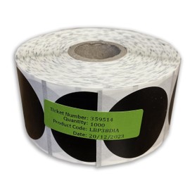 1000x roll 38mm Round Black Polypropylene Labels Stickers Seals