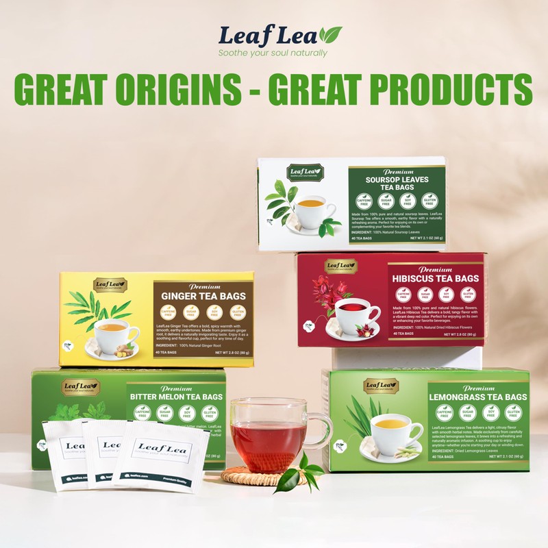 LeafLea Lemongrass Tea Bags, 40 Count, 100% Natural Lemongrass Leaves,