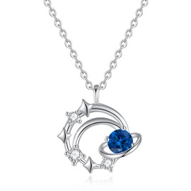 Silver Thunder Women's Planet Necklace | Birthstone Zirconia 925 Silver Pendant, Hypoallergenic, Free Adjustable Chain, Gift Bag Included, Sterling Silver
