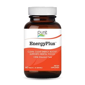 Energy Plus de Pure Essence - Sin cafeína, energía herbal natural y suplemento de enfoque, suave, sin nerviosismo, sin choque, 60 tabletas            