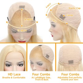 Datanala 613 Bob Wig Straight Human Hair 13X4 Blonde Lace Front Wigs 150% Density 613 Lace Frontal Bob Wig Straight Human Hair Short Bob Wigs Human Hair Lace Frontal Wigs for Women (14Inch, 613 bob wig)