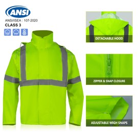 VENDACE Hi Vis Reflective Rain Jacket Suit and Pants for Men Waterproof Class 3 High Visibility Safety Rain Gear Raincoat(4XL/5XL)