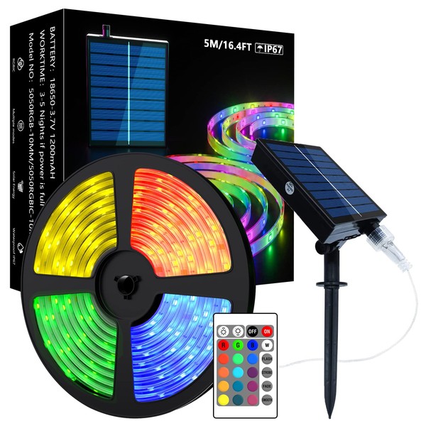 Uniontang Solar LED Strip Lights Outdoor, 16.4FT Solar Power RGB