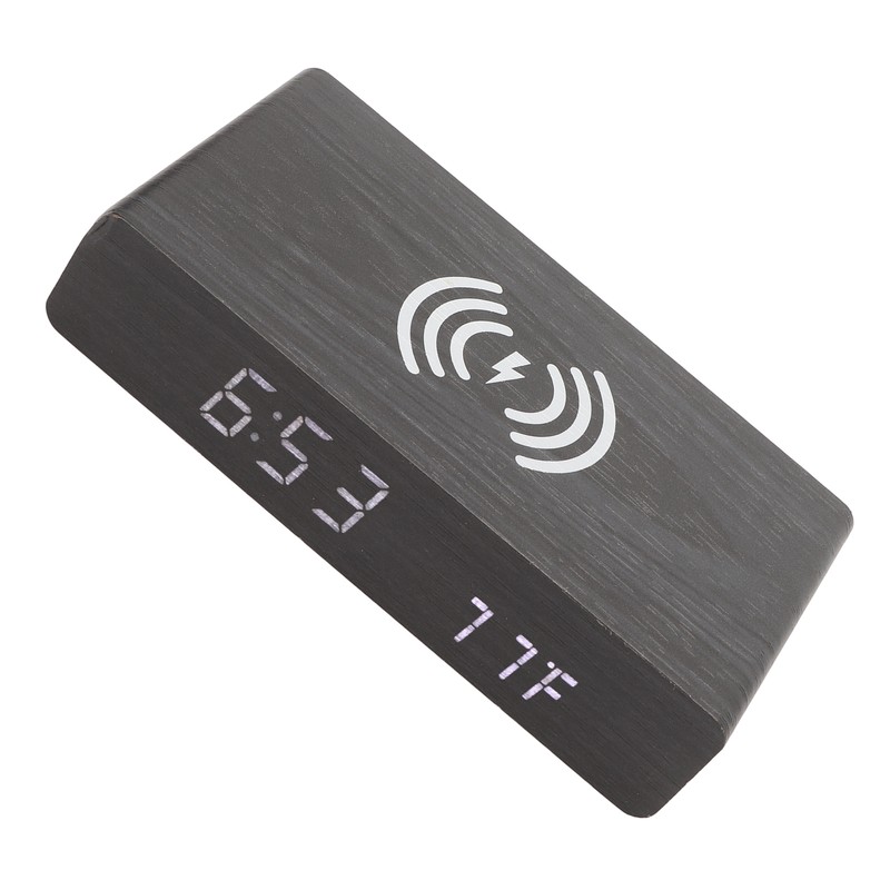 Black Wood Clock Digital Decoration White Light Wooden LED Clock